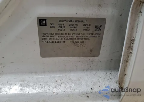 2015 Chevrolet Sonic Lt из США, поврежденный, VIN 1G1JC5SH6F4180171